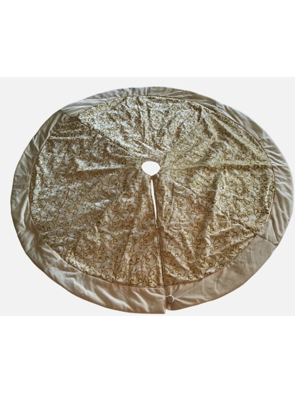 Cream and Gold 48 inch Elegant Velvety Satin Back Christmas Tree Skirt
